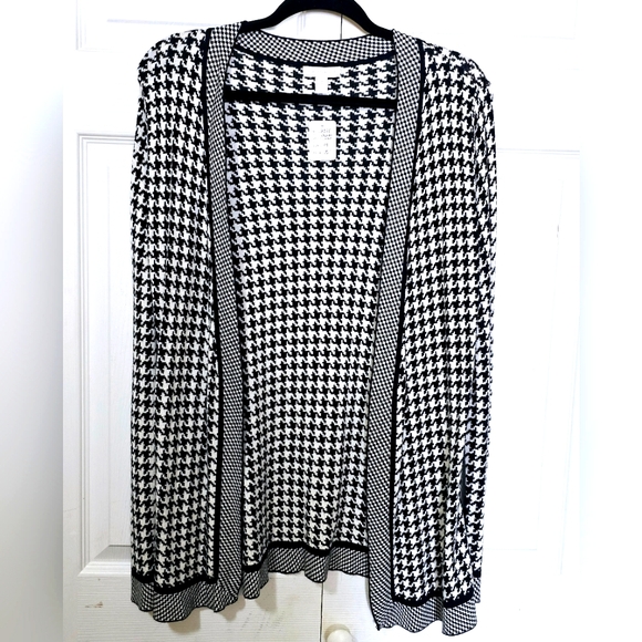 CHARTER CLUB Women's Size Medium Black & White Checkered Open Front Cardigan - Picture 1 of 3